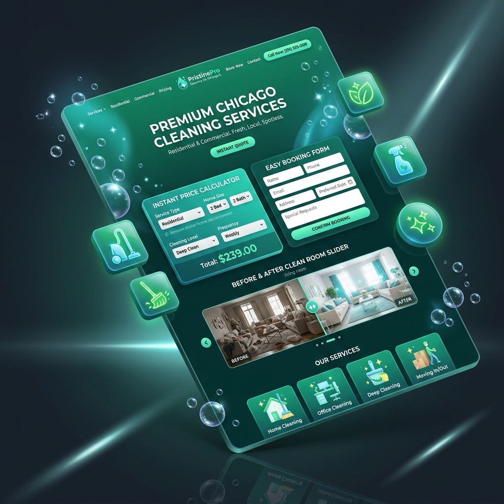 3D Animated Website Mockup for PristinePro Cleaning Services Chicago