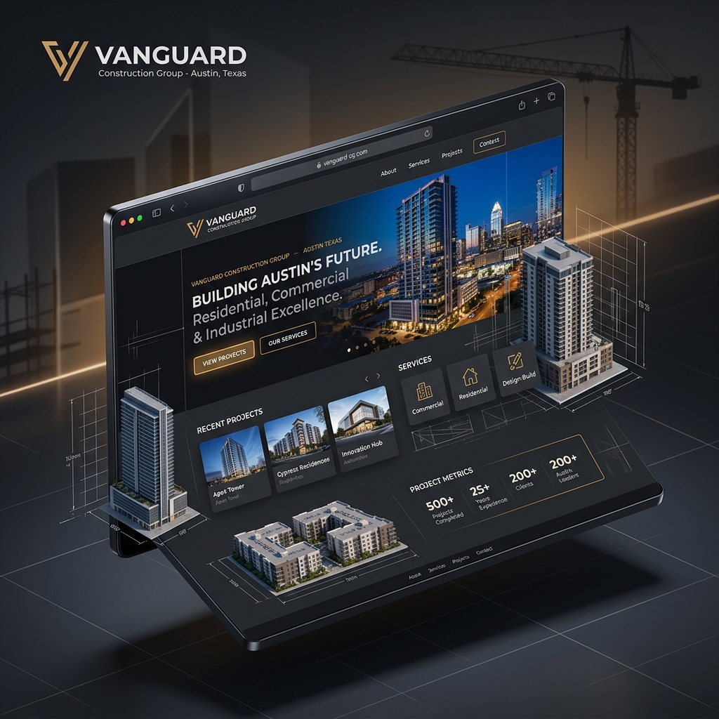 3D Animated Website Mockup for Vanguard Construction Group Austin Texas