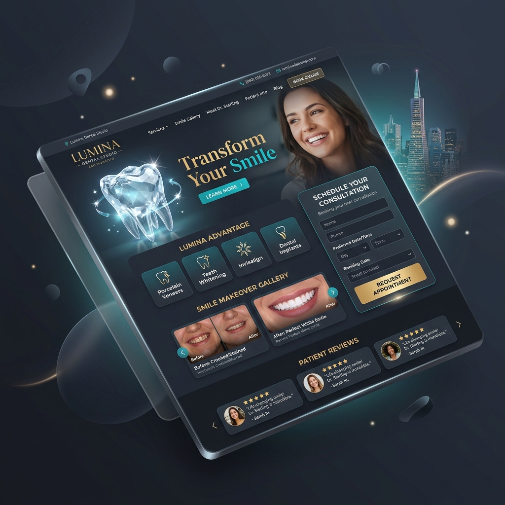 3D Animated Website Mockup for Lumina Dental Studio San Francisco